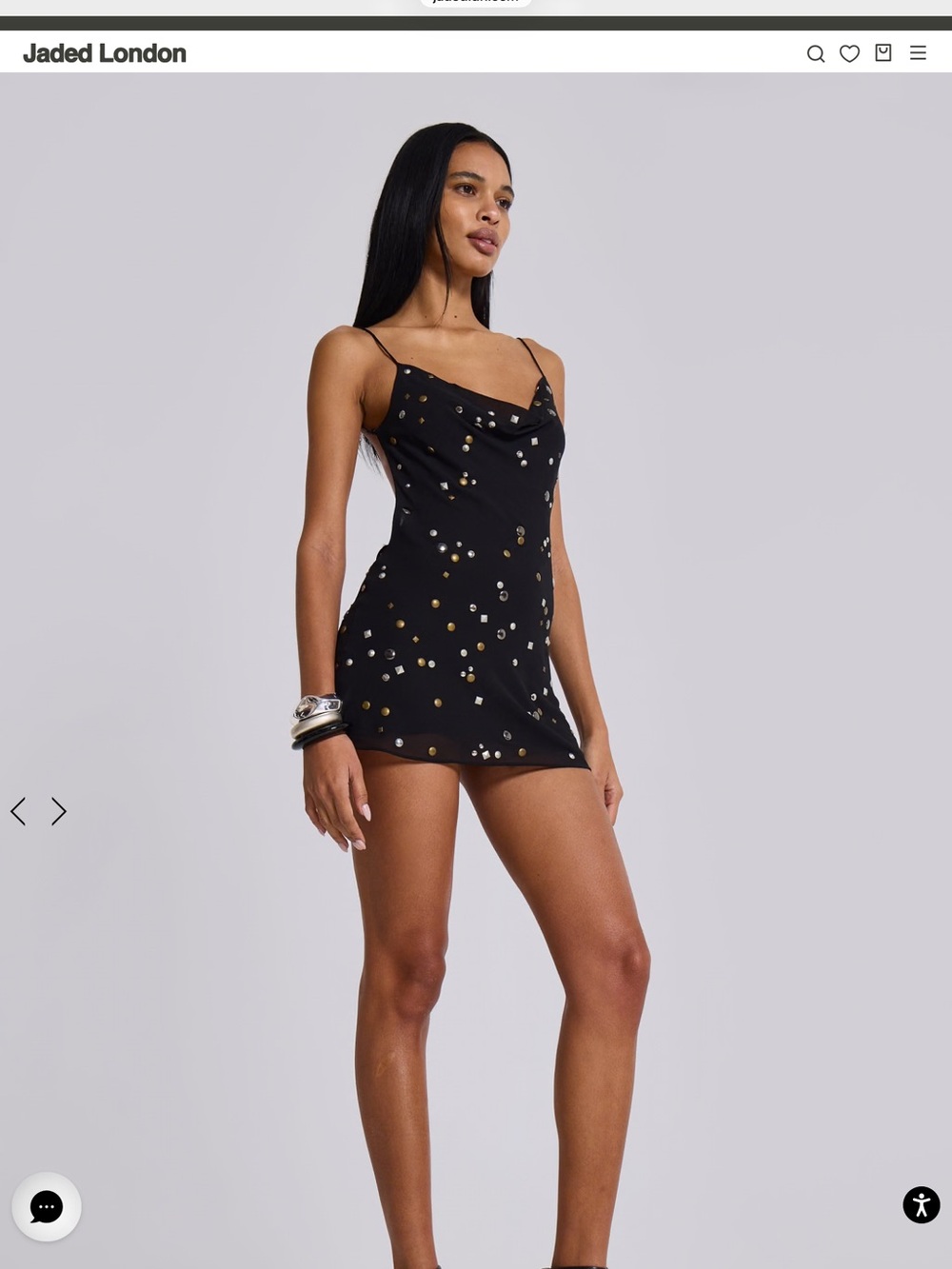 Jaded London Black Mini Slip Dress with Gold & Silver Studs